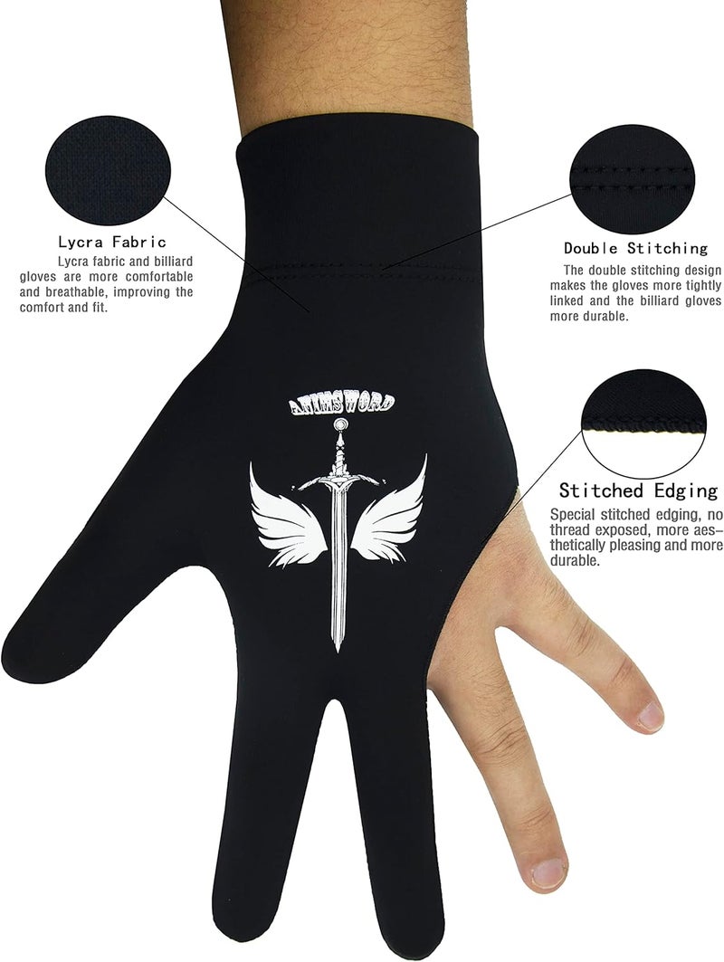 ANIMSWORD 2 Piece/Set Breathable and Comfortable Billiard Pool Gloves Fits on Left Hand for Snooker Cue Sport Glove. - Image 2